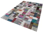 Chaput Patchwork Multi Renk Pamuk Üzerine Yün El Dokuma Kilim-200x300 - Görsel 3