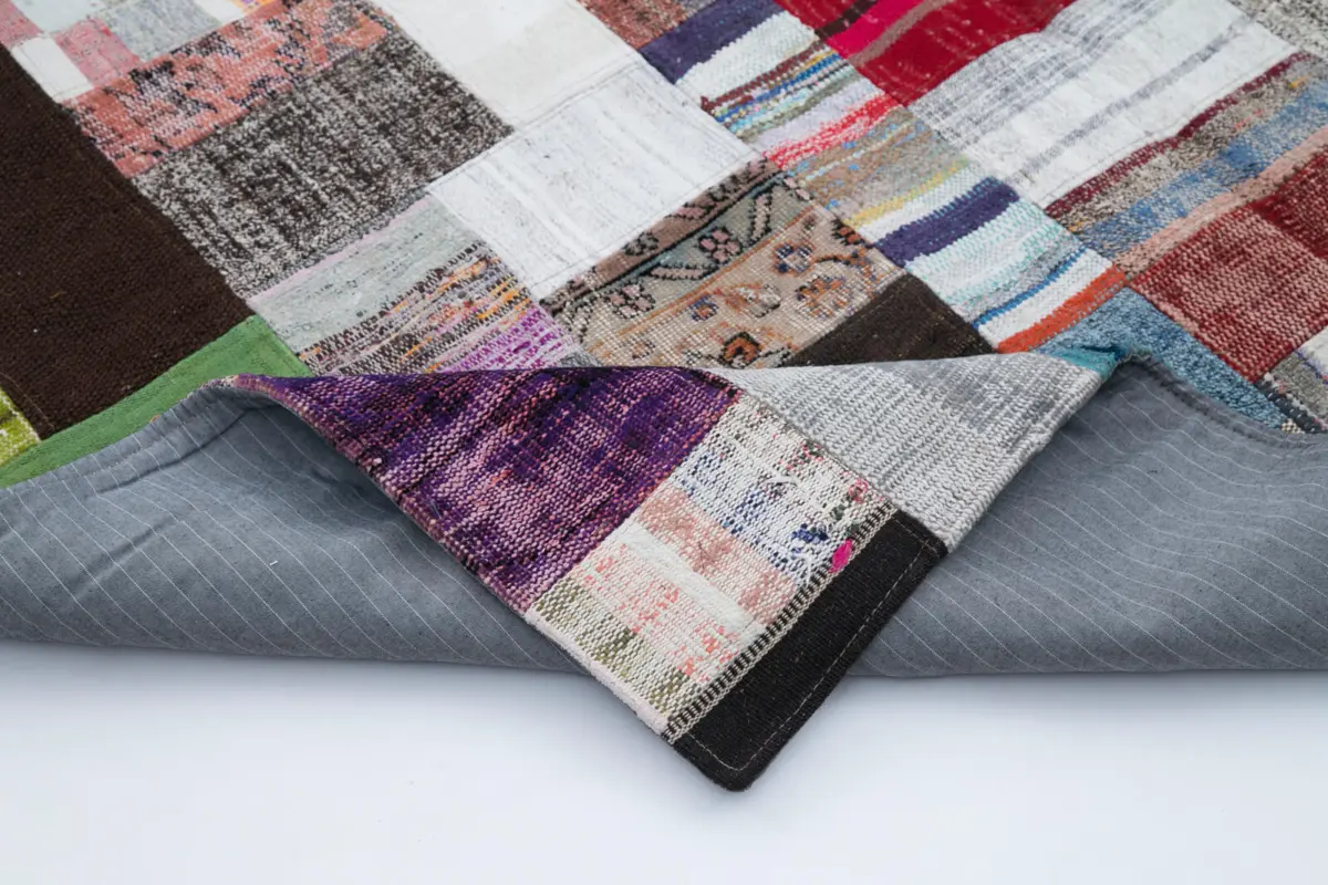 Chaput Patchwork Multi Renk Pamuk Üzerine Yün El Dokuma Kilim-200x300 - Görsel 5