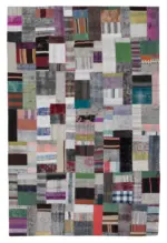Chaput Patchwork Multi Renk Pamuk Üzerine Yün El Dokuma Kilim-200x305
