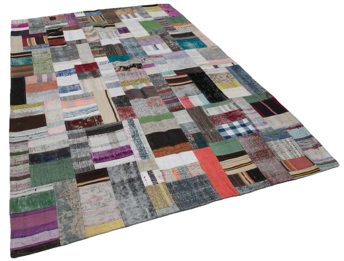 Chaput Patchwork Multi Renk Pamuk Üzerine Yün El Dokuma Kilim-200x305 - Görsel 2