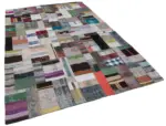 Chaput Patchwork Multi Renk Pamuk Üzerine Yün El Dokuma Kilim-200x305 - Görsel 2