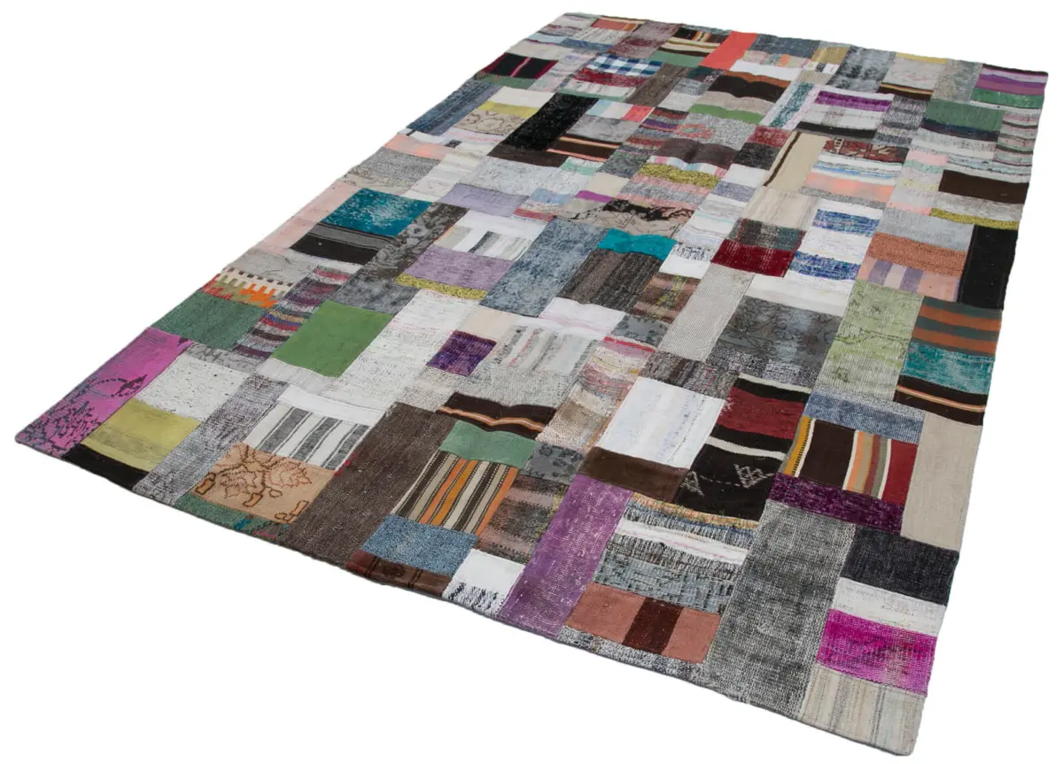 Chaput Patchwork Multi Renk Pamuk Üzerine Yün El Dokuma Kilim-200x305 - Görsel 3