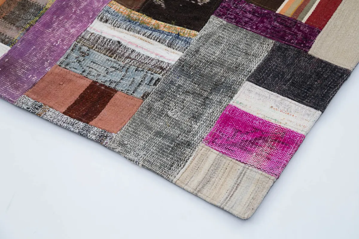 Chaput Patchwork Multi Renk Pamuk Üzerine Yün El Dokuma Kilim-200x305 - Görsel 4