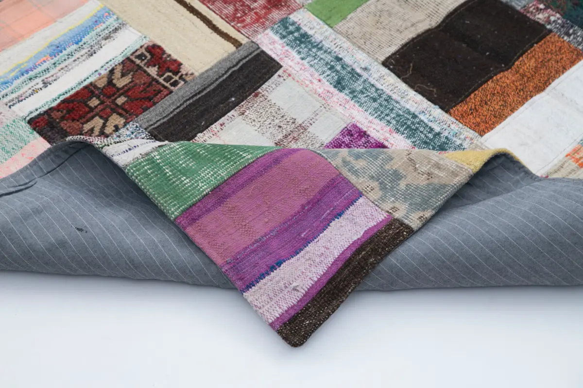 Chaput Patchwork Multi Renk Pamuk Üzerine Yün El Dokuma Kilim-200x305 - Görsel 5