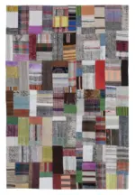 Chaput Patchwork Multi Renk Pamuk Üzerine Yün El Dokuma Kilim-200x300