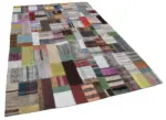 Chaput Patchwork Multi Renk Pamuk Üzerine Yün El Dokuma Kilim-200x300 - Görsel 2