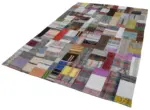 Chaput Patchwork Multi Renk Pamuk Üzerine Yün El Dokuma Kilim-200x300 - Görsel 3