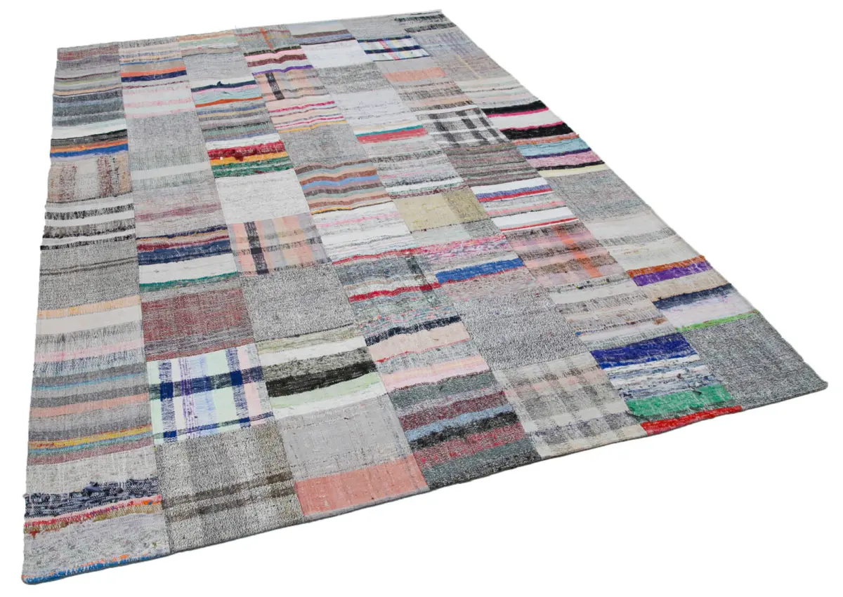 Chaput Patchwork Multi Renk Pamuk Üzerine Yün El Dokuma Kilim-211x299 - Görsel 2