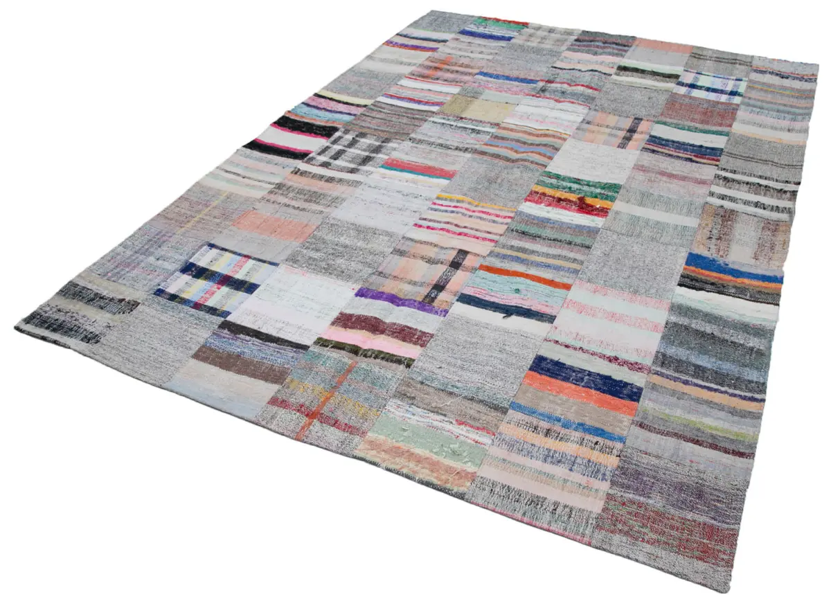 Chaput Patchwork Multi Renk Pamuk Üzerine Yün El Dokuma Kilim-211x299 - Görsel 3