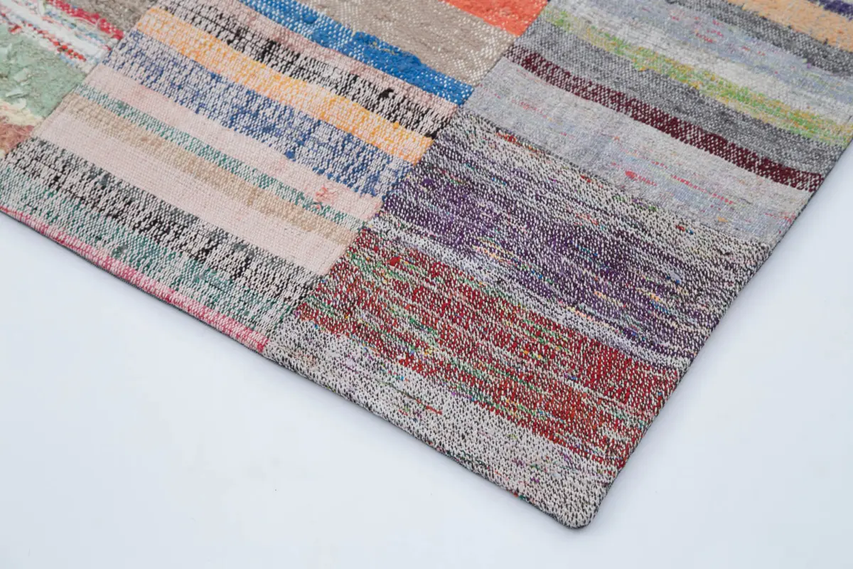 Chaput Patchwork Multi Renk Pamuk Üzerine Yün El Dokuma Kilim-211x299 - Görsel 4