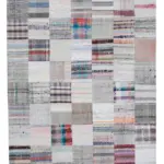 Chaput Patchwork Beyaz Renk Pamuk Üzerine Yün El Dokuma Kilim-212x305
