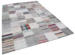 Chaput Patchwork Beyaz Renk Pamuk Üzerine Yün El Dokuma Kilim-212x305 - Görsel 2
