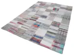 Chaput Patchwork Beyaz Renk Pamuk Üzerine Yün El Dokuma Kilim-212x305 - Görsel 3