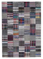 Chaput Patchwork Multi Renk Pamuk Üzerine Yün El Dokuma Kilim-211x305