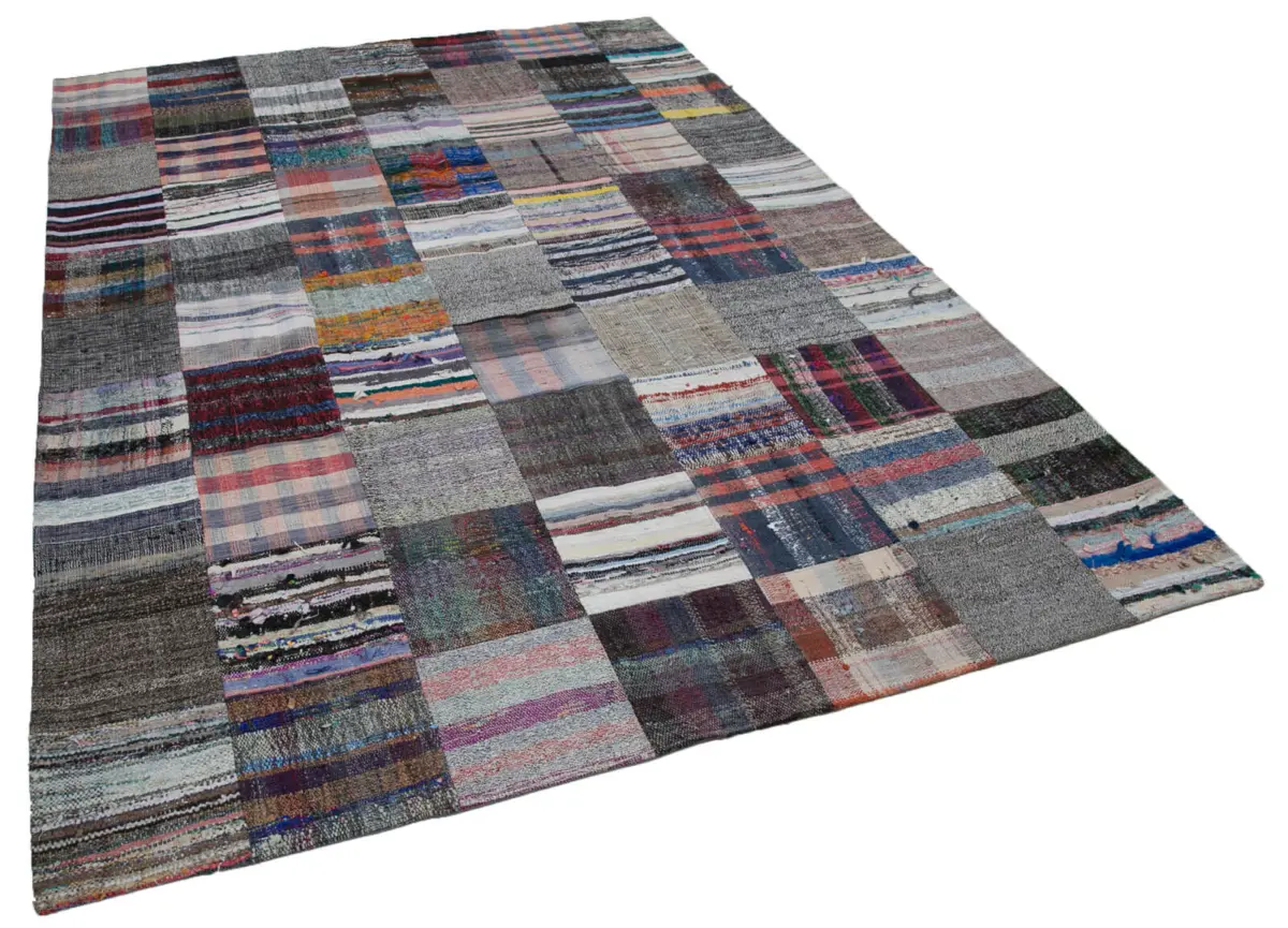 Chaput Patchwork Multi Renk Pamuk Üzerine Yün El Dokuma Kilim-211x305 - Görsel 2