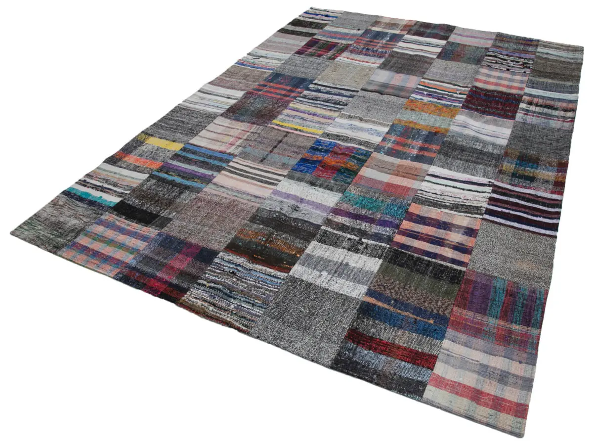 Chaput Patchwork Multi Renk Pamuk Üzerine Yün El Dokuma Kilim-211x305 - Görsel 3