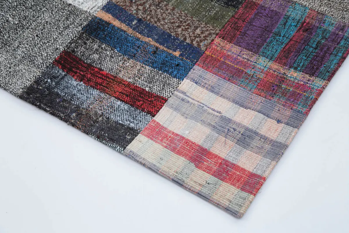 Chaput Patchwork Multi Renk Pamuk Üzerine Yün El Dokuma Kilim-211x305 - Görsel 4