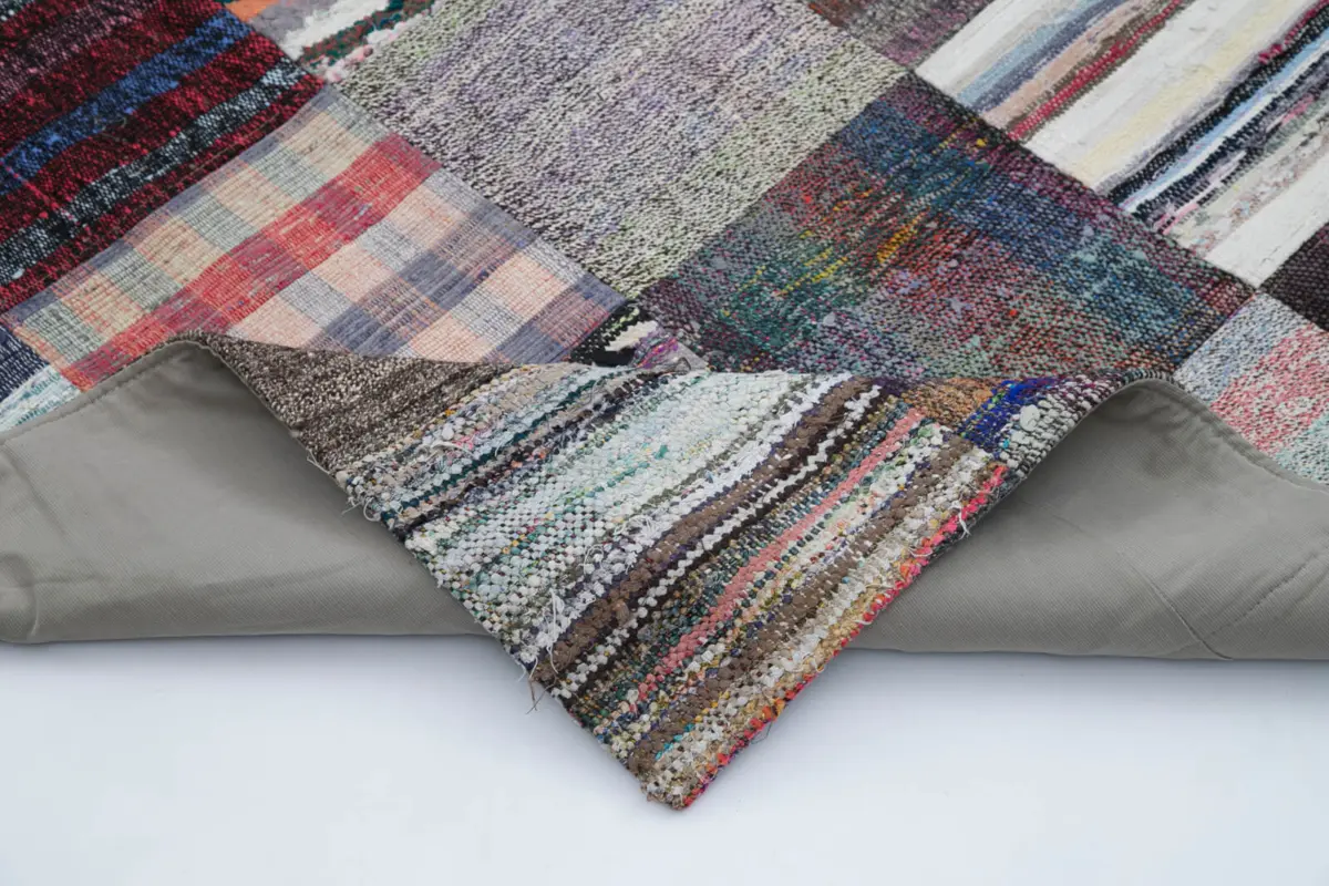 Chaput Patchwork Multi Renk Pamuk Üzerine Yün El Dokuma Kilim-211x305 - Görsel 5