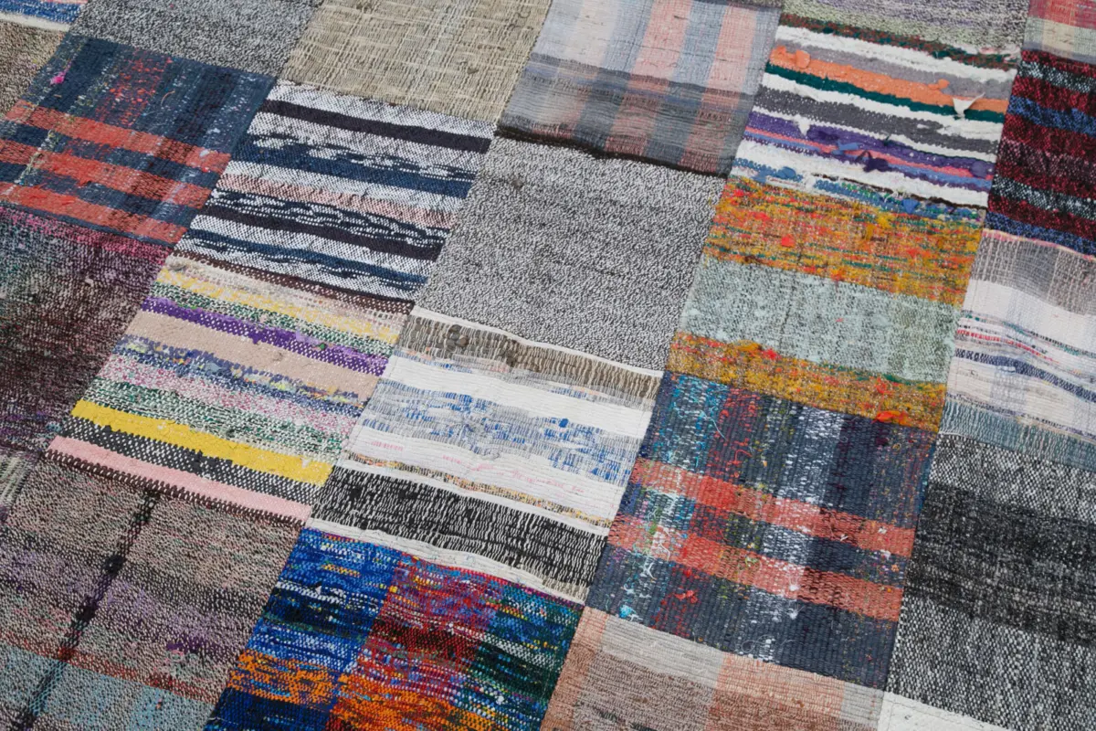 Chaput Patchwork Multi Renk Pamuk Üzerine Yün El Dokuma Kilim-211x305 - Görsel 6
