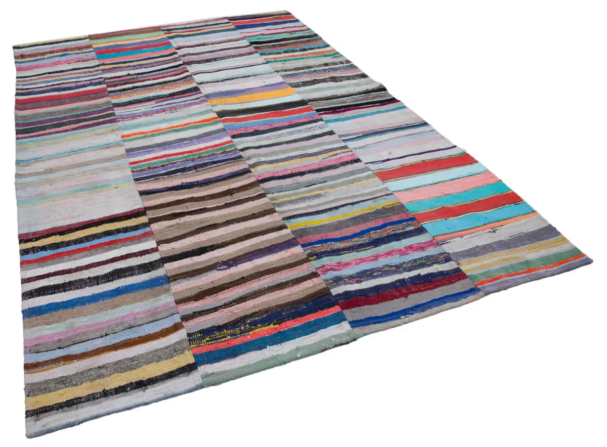 Chaput Patchwork Multi Renk Pamuk Üzerine Yün El Dokuma Kilim-216x318 - Görsel 2