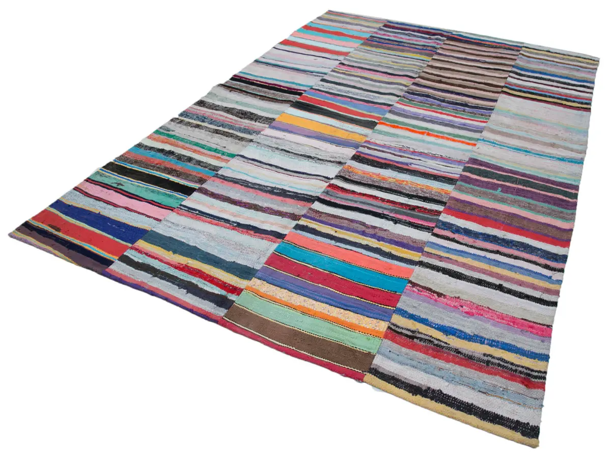 Chaput Patchwork Multi Renk Pamuk Üzerine Yün El Dokuma Kilim-216x318 - Görsel 3