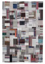 Chaput Patchwork Multi Renk Pamuk Üzerine Yün El Dokuma Kilim-207x306