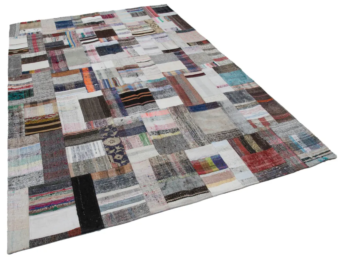 Chaput Patchwork Multi Renk Pamuk Üzerine Yün El Dokuma Kilim-207x306 - Görsel 2