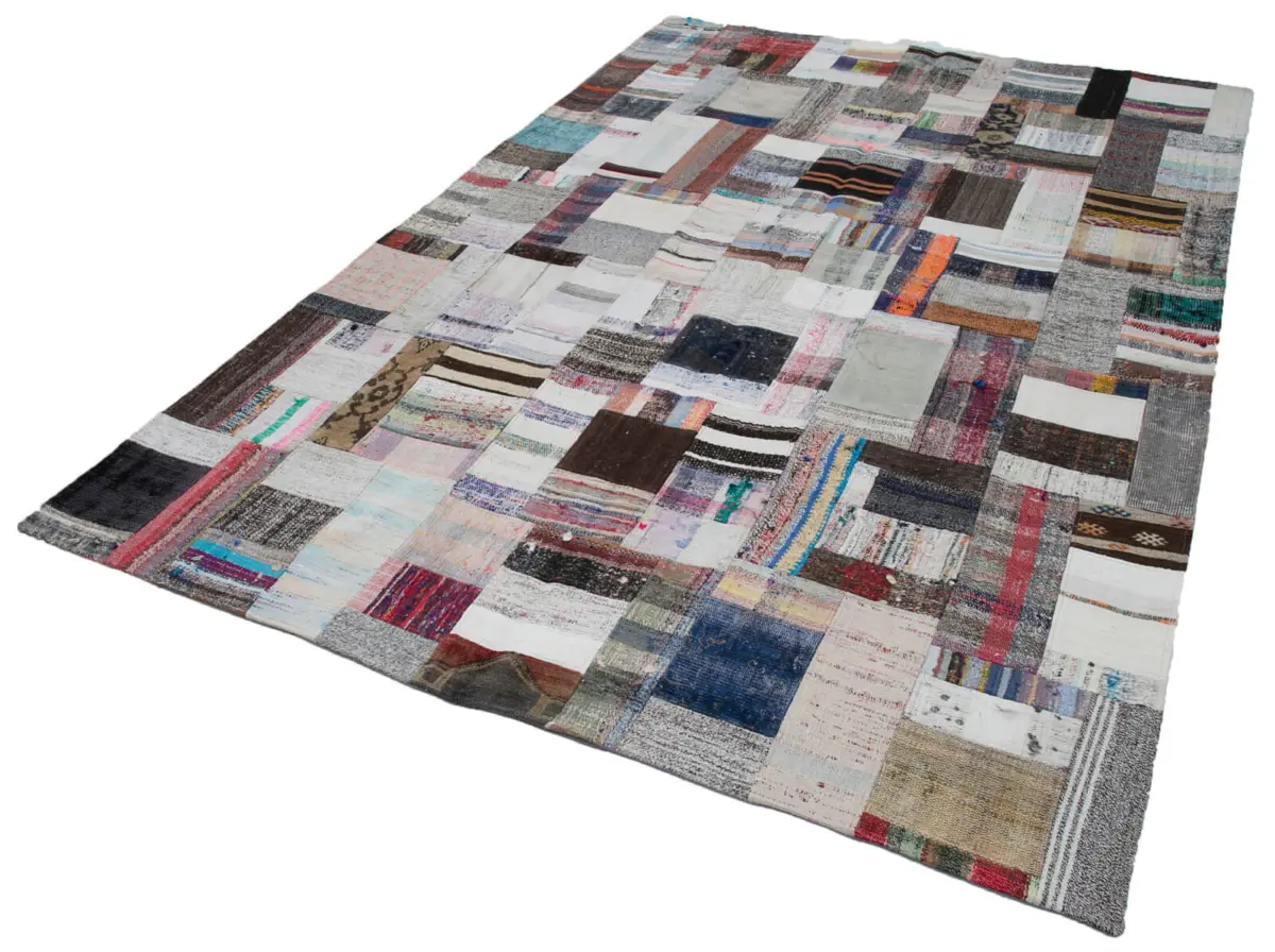 Chaput Patchwork Multi Renk Pamuk Üzerine Yün El Dokuma Kilim-207x306 - Görsel 3