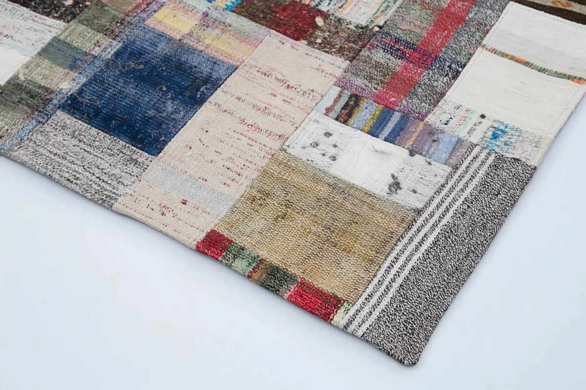 Chaput Patchwork Multi Renk Pamuk Üzerine Yün El Dokuma Kilim-207x306 - Görsel 4