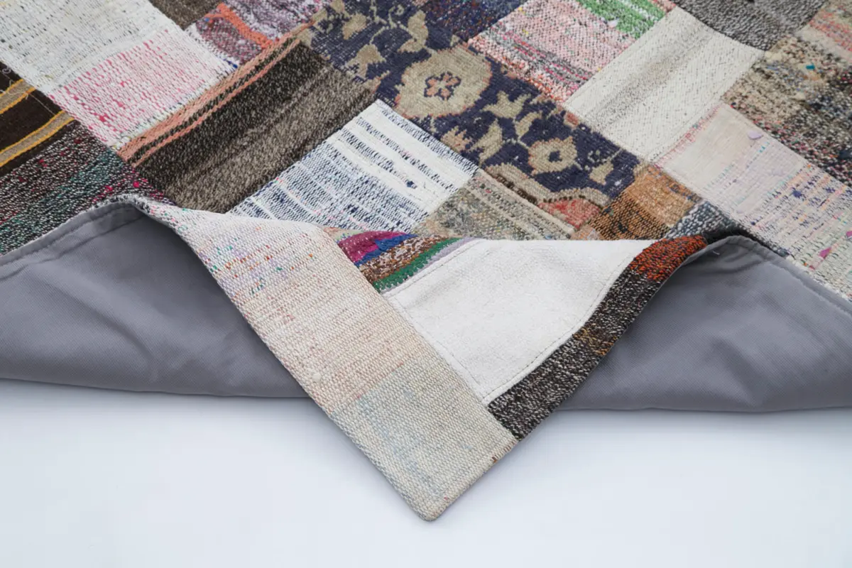Chaput Patchwork Multi Renk Pamuk Üzerine Yün El Dokuma Kilim-207x306 - Görsel 5