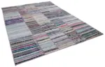 Chaput Patchwork Multi Renk Pamuk Üzerine Yün El Dokuma Kilim-198x281 - Görsel 2
