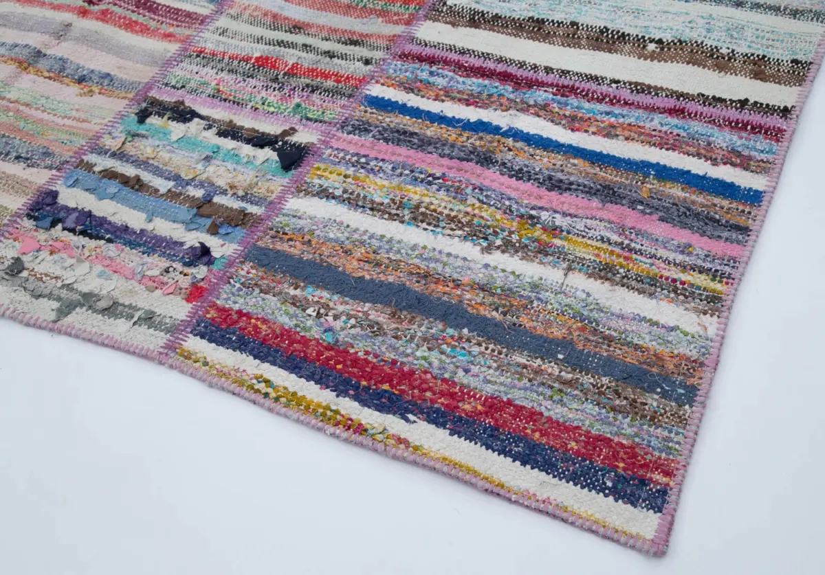 Chaput Patchwork Multi Renk Pamuk Üzerine Yün El Dokuma Kilim-198x281 - Görsel 4