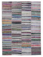 Chaput Patchwork Multi Renk Pamuk Üzerine Yün El Dokuma Kilim-203x285