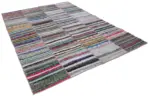 Chaput Patchwork Multi Renk Pamuk Üzerine Yün El Dokuma Kilim-203x285 - Görsel 2