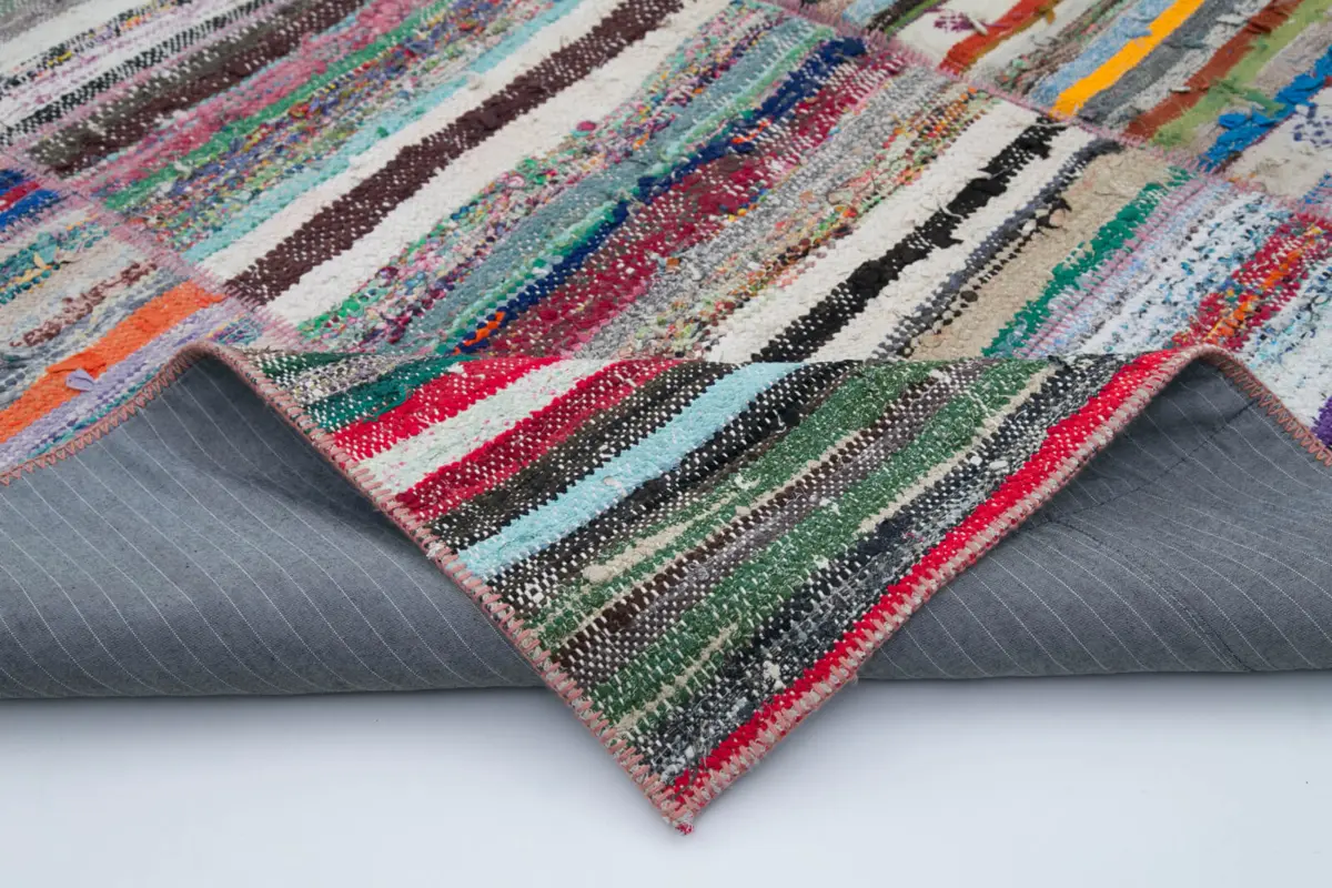 Chaput Patchwork Multi Renk Pamuk Üzerine Yün El Dokuma Kilim-203x285 - Görsel 5