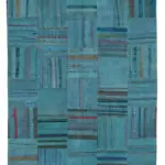 Chaput Patchwork Turkuaz Renk Pamuk Üzerine Yün El Dokuma Kilim-203x308