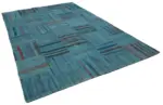 Chaput Patchwork Turkuaz Renk Pamuk Üzerine Yün El Dokuma Kilim-203x308 - Görsel 2