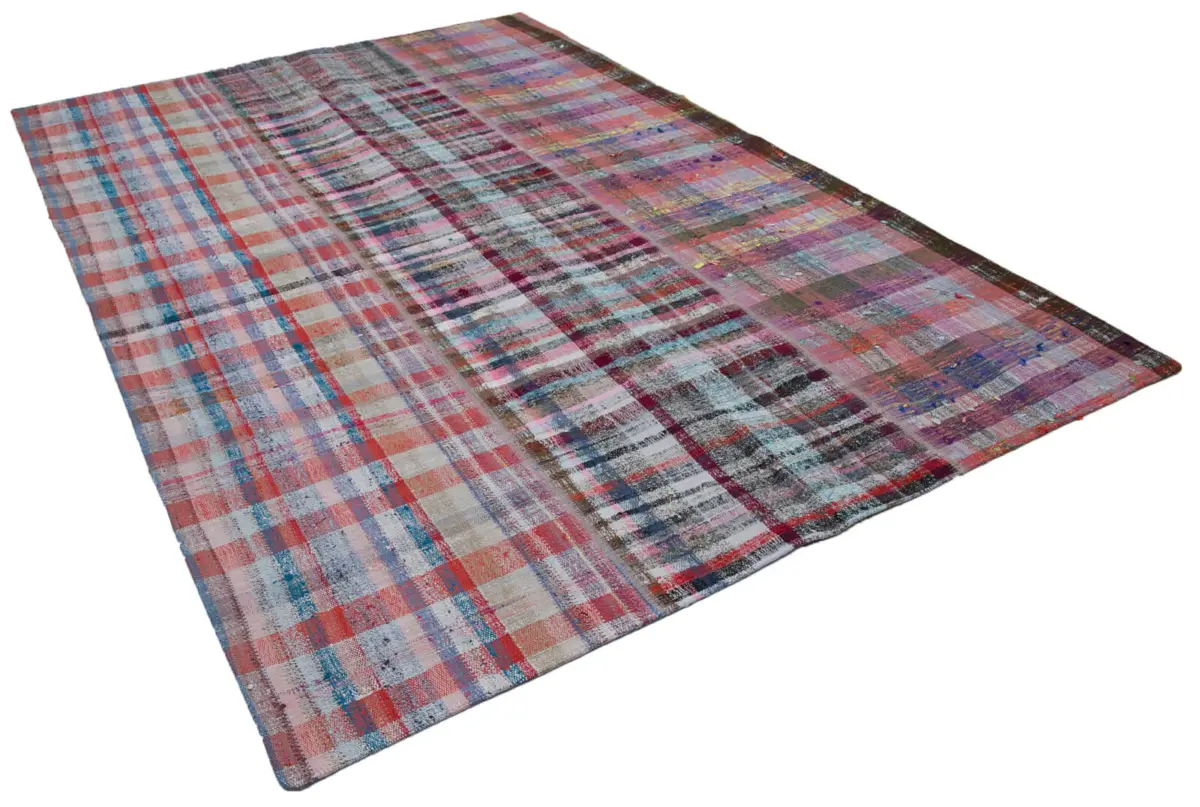 Chaput Patchwork Multi Renk Pamuk Üzerine Yün El Dokuma Kilim-199x297 - Görsel 2