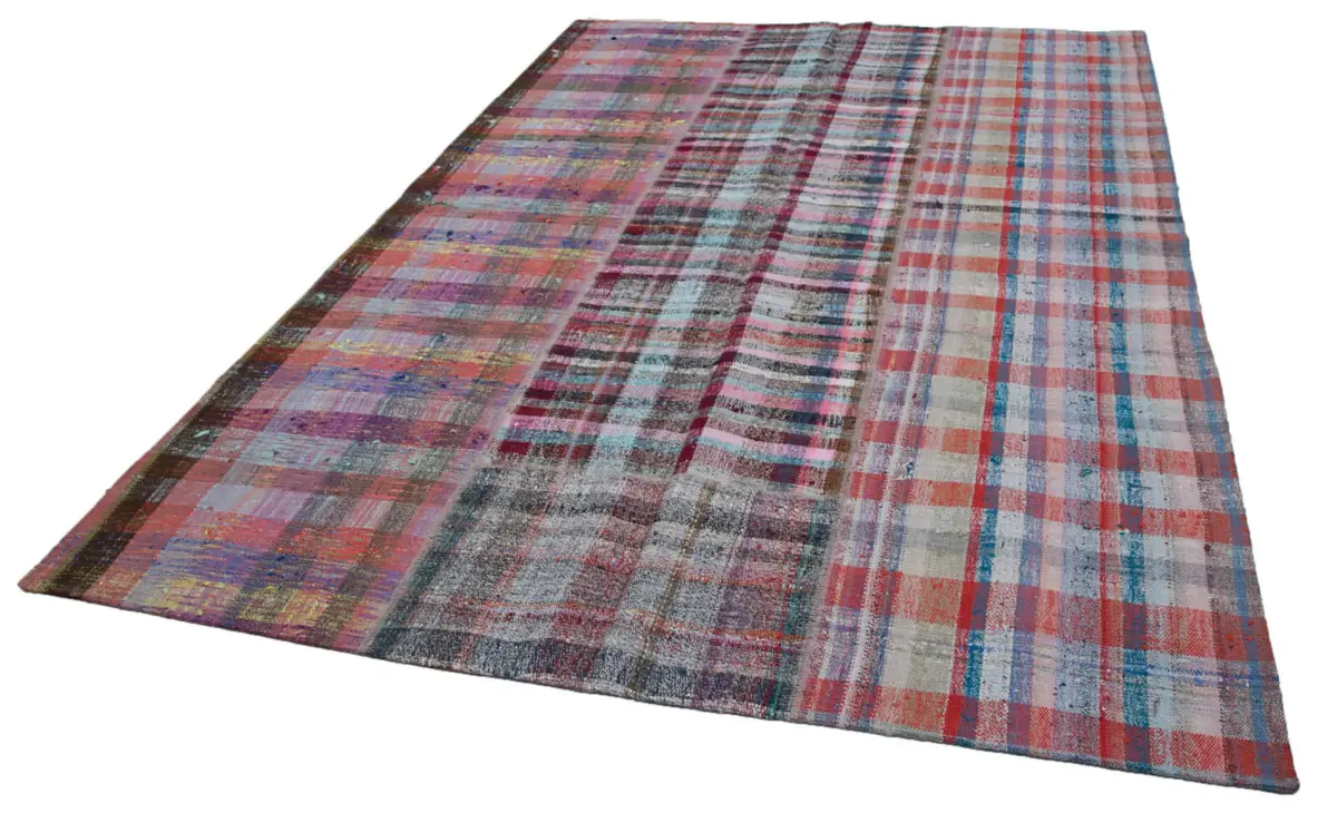 Chaput Patchwork Multi Renk Pamuk Üzerine Yün El Dokuma Kilim-199x297 - Görsel 3