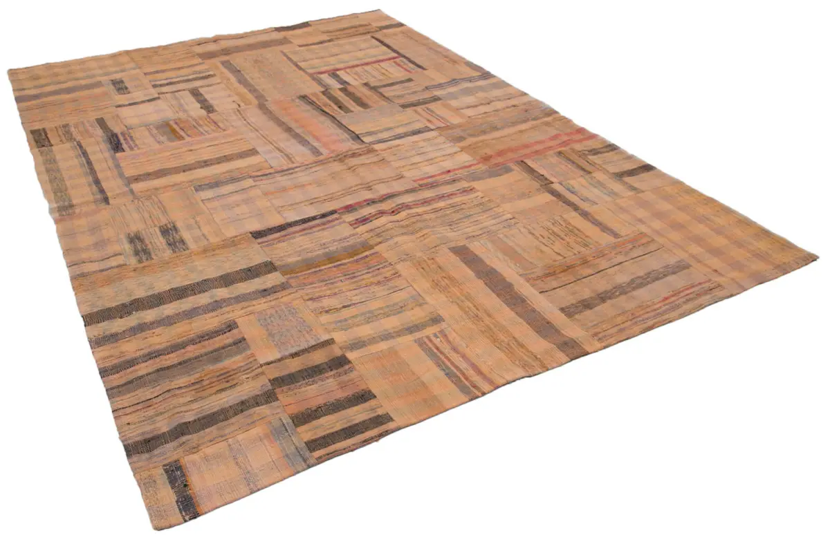 Chaput Patchwork Turuncu Renk Pamuk Üzerine Yün El Dokuma Kilim-210x295 - Görsel 2