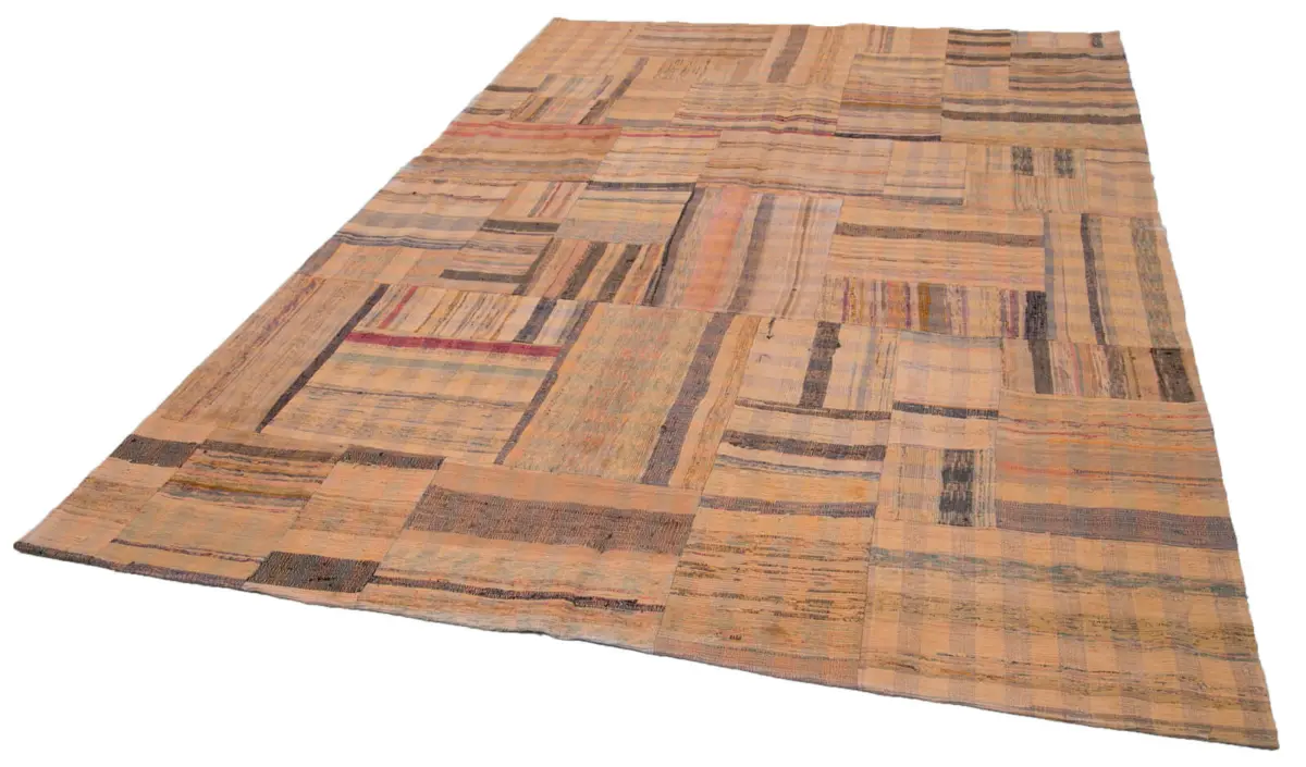 Chaput Patchwork Turuncu Renk Pamuk Üzerine Yün El Dokuma Kilim-210x295 - Görsel 3