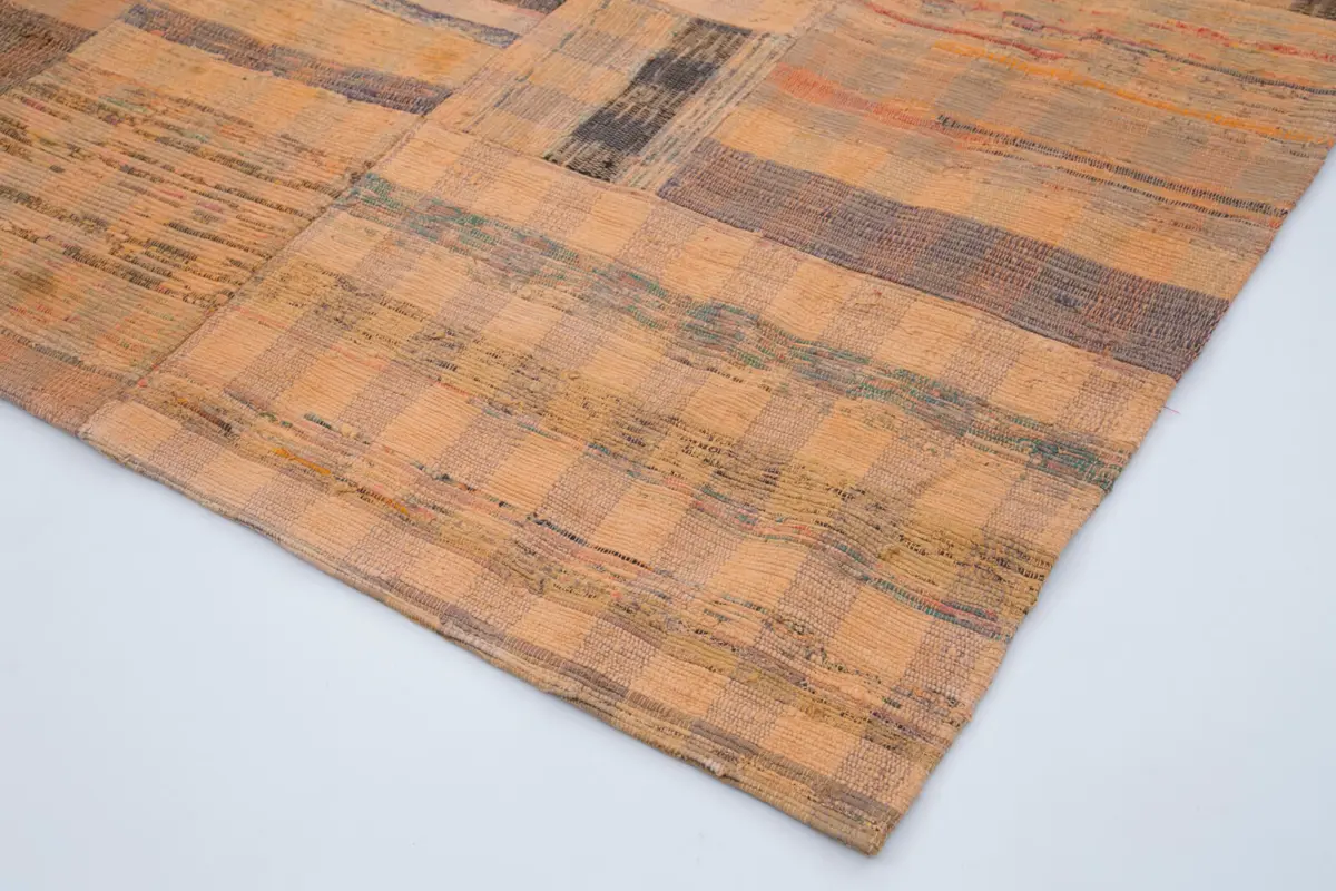 Chaput Patchwork Turuncu Renk Pamuk Üzerine Yün El Dokuma Kilim-210x295 - Görsel 4