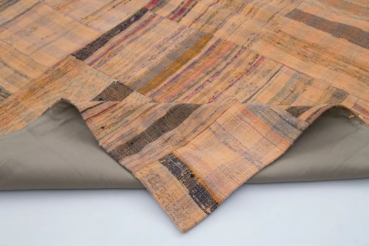 Chaput Patchwork Turuncu Renk Pamuk Üzerine Yün El Dokuma Kilim-210x295 - Görsel 5