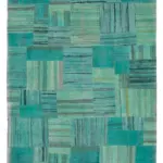 Chaput Patchwork Turkuaz Renk Pamuk Üzerine Yün El Dokuma Kilim-210x296