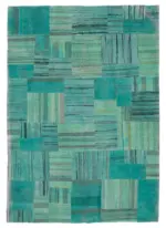 Chaput Patchwork Turkuaz Renk Pamuk Üzerine Yün El Dokuma Kilim-210x296
