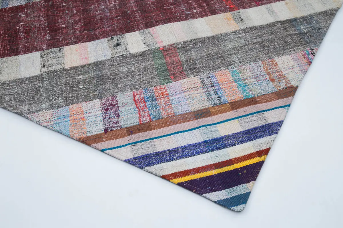 Chaput Patchwork Multi Renk Pamuk Üzerine Yün El Dokuma Kilim-203x303 - Görsel 4