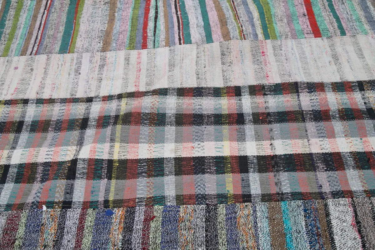 Chaput Patchwork Multi Renk Pamuk Üzerine Yün El Dokuma Kilim-203x303 - Görsel 6