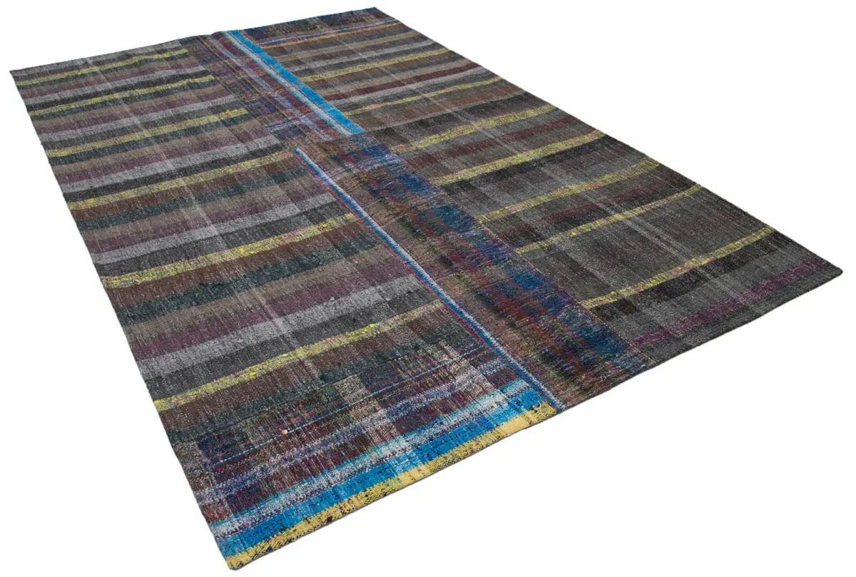 Chaput Patchwork Multi Renk Pamuk Üzerine Yün El Dokuma Kilim-196x300 - Görsel 2