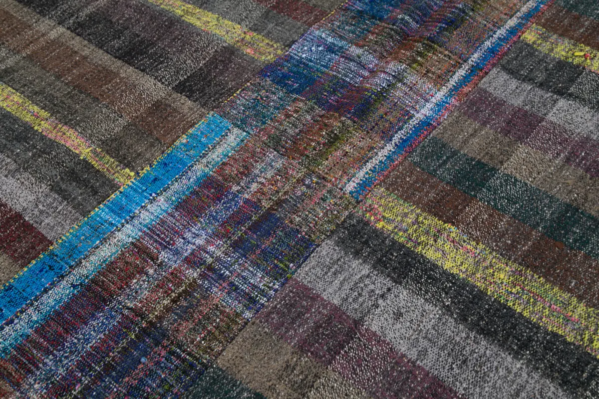 Chaput Patchwork Multi Renk Pamuk Üzerine Yün El Dokuma Kilim-196x300 - Görsel 6