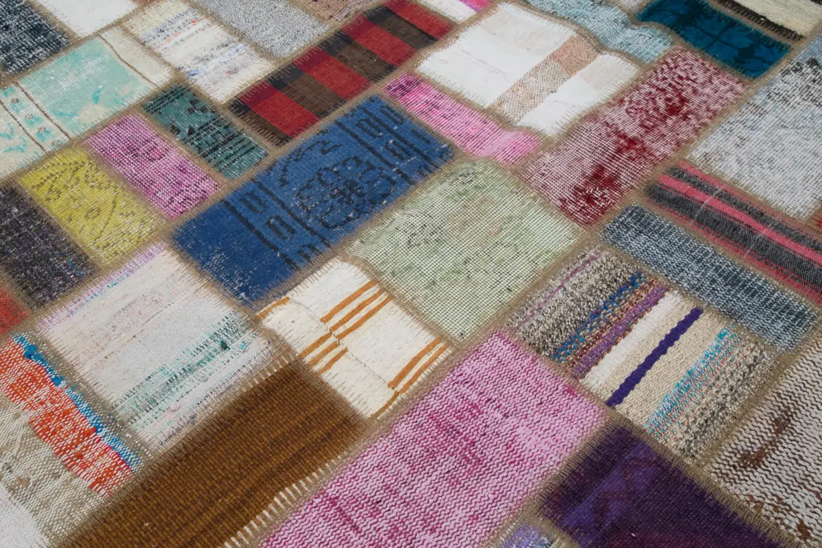 Chaput Patchwork Multi Renk Pamuk Üzerine Yün El Dokuma Kilim-213x293 - Görsel 6